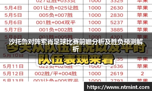沙托鲁对阵索肖足球比赛前瞻分析及胜负预测解析